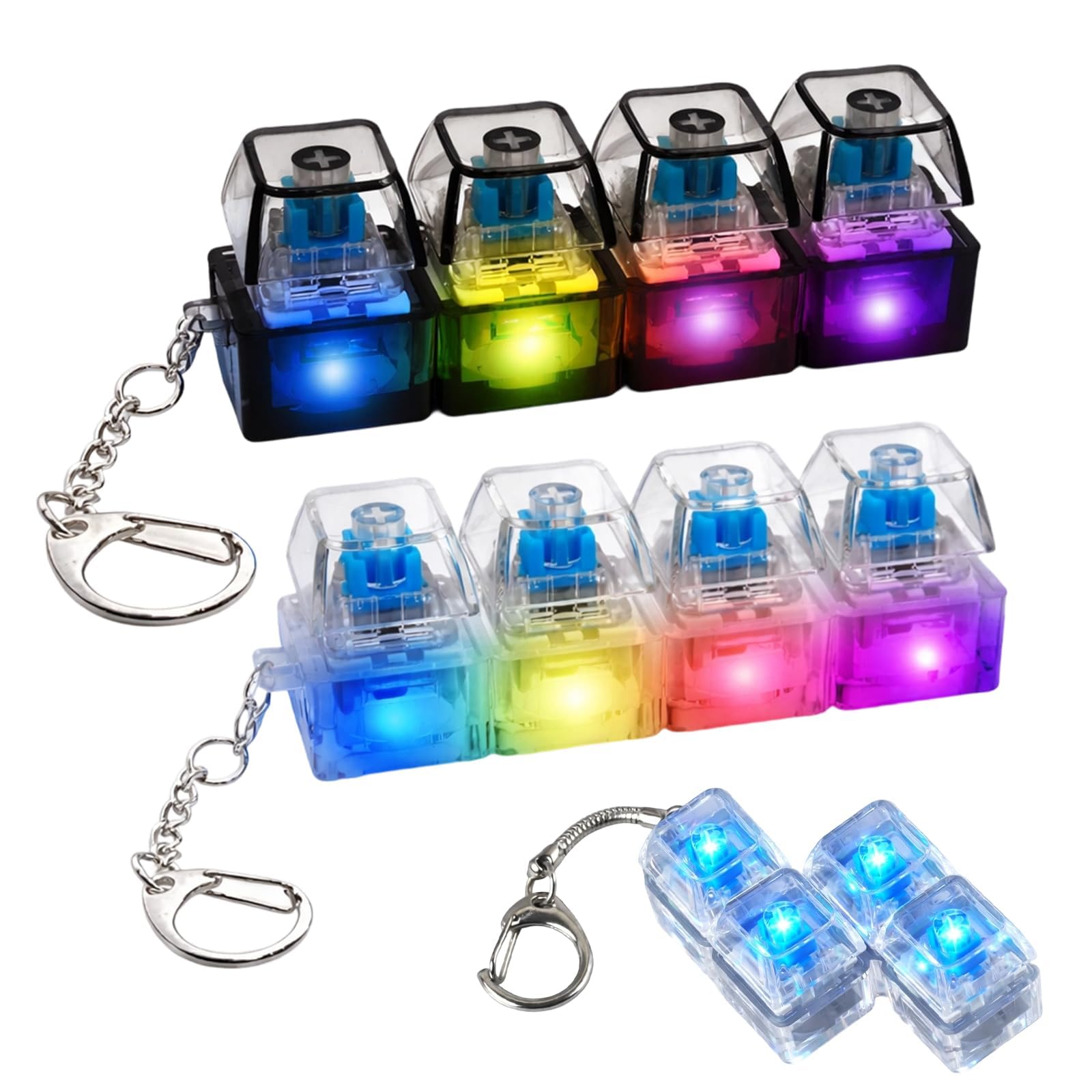 3PCS Keyboard Fidget, Keyboard Clicker, Colorful Effect, Transparent White and Black Keychain Design, Compact Size for Portable Use