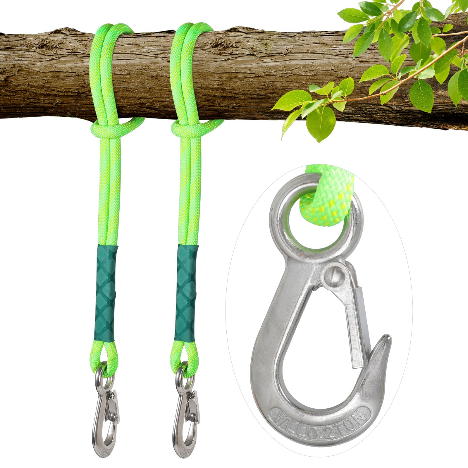 DASKING 2 PCS Heavy Duty Swing Rope with Carabiner 200kg - Hanging Ropes for Tree Swing, Hammock, Hanging Bird Feeder, Punching Bag - Beam Polyester Extension String Tree Swing Hammocks Accessories