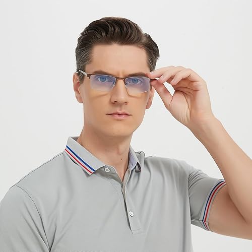 Miniatura 8 de Paquete de 2 lentes de lectura progresivos multienfoque de medio borde para hombres con bloqueo de luz azul multifocal para lectura de computadora