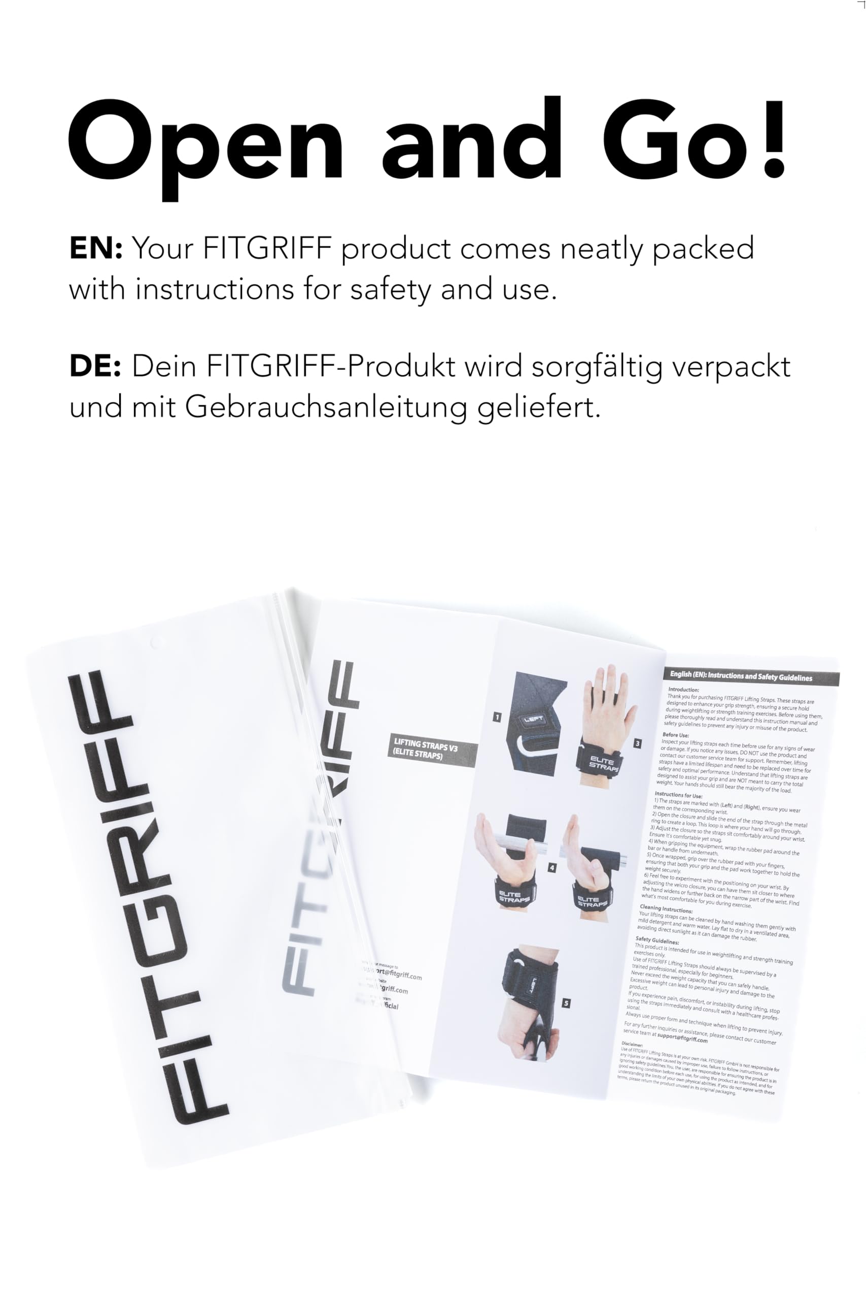 Fitgriff® Elite Straps 2.0 - Straps Palestra con Gomma Grip - Ganci Sollevamento Pesi per Stacchi, Gym, Lifting