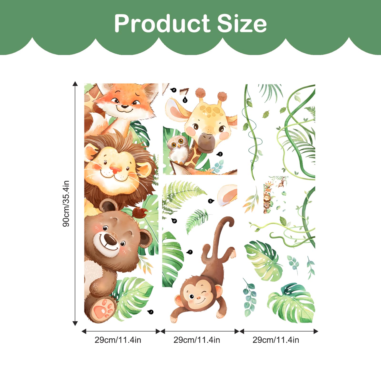 Adesivi Murali Animali Della Giungla Per Camera Bambini - Orso, Leone, Volpe In Vinile Ecologico - Foto 5