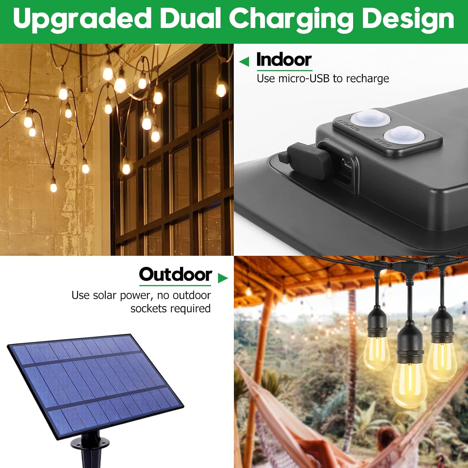 TDLOL 2 Pack 120FT Solar String Lights Outdoor Waterproof, Solar Powered Patio Lights with 30 Shatterproof S14 Edison Bulbs, IP65 Commercial Grade LED Solar String Lights for Patio Outside