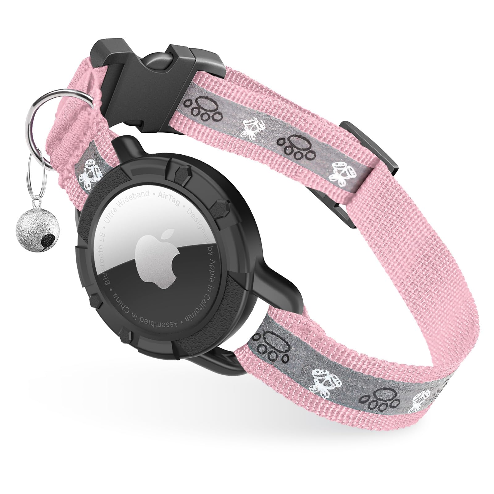 Reflective AirTag Cat Collar, Integrated Cat Tracker Collar with Air Tag Holder and Bell, Safety Elastic Band Cat GPS Collars for Girl Boy Cats, Kittens and Puppies (Pink, S) โ image 1