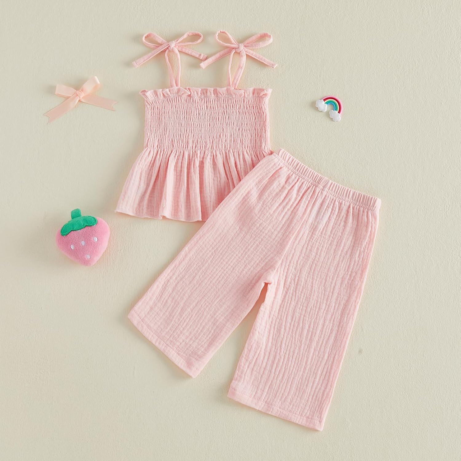 Toddler Baby Girl Summer Clothes Sleeveless Muslin Smocked Top Pants 6 9 12 18 Month 2 3 4 5 Year Cute Kids Outfit - Image 9