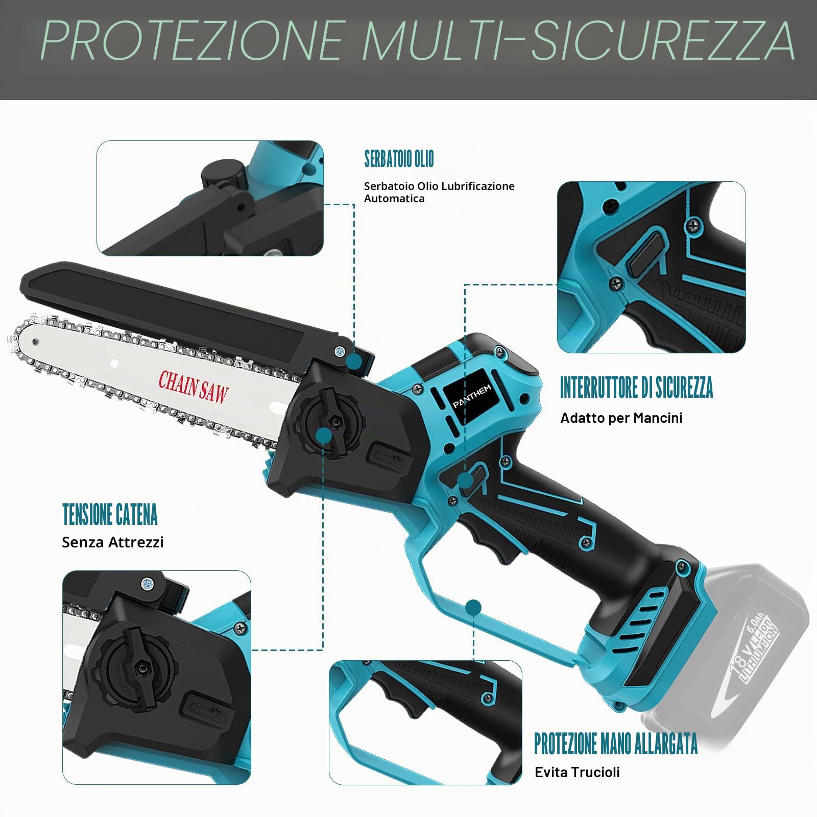 Potatore telescopico a batteria motosega per rami professionale per Makita 18V (senza batterie), 2 in 1 mini 6 pollici motosega telescopica elettrica sega per rami motosega a mano a batteria, altezza