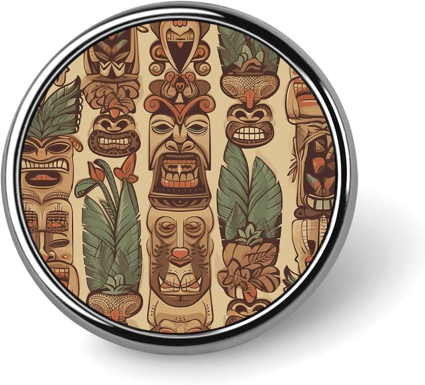 Personalized Vintage Aloha Tiki Button Pin, Exquisite Aluminum Alloy Lapel Pins, Fashion Round Badge Brooch Pin, Funny Enamel Pins for Bag Hats Clothes Metal Brooch & Gift