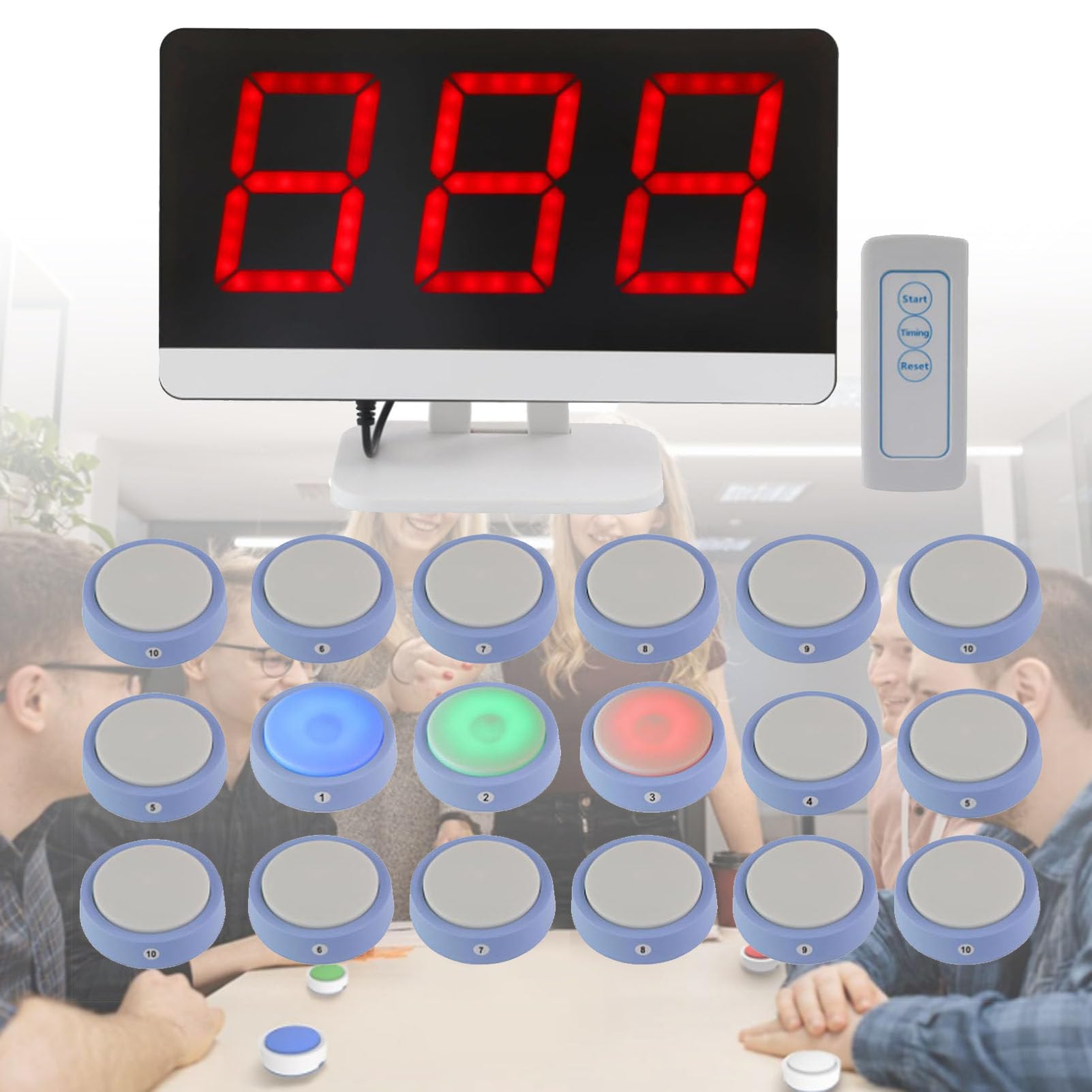 Quiz Game System - bezprzewodowy brzęczyk do gier z pilotem zdalnego sterowania, monitorem i brzęczykami do teleturniejów, konkursów szkolnych i quizów imprezowych, 14 przycisków