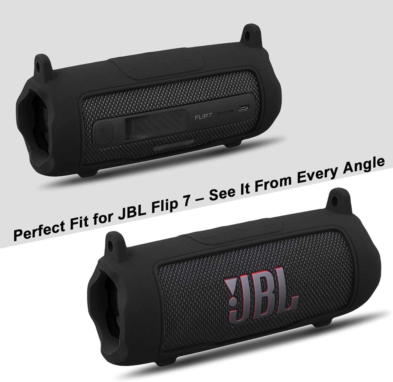 khanka for JBL Flip 7 Waterproof Portable Bluetooth Speaker Silicone Case,Soft Protective Sleeve Cover with Shoulder Strap for JBL Flip 7 Speaker (Black) - Image 4
