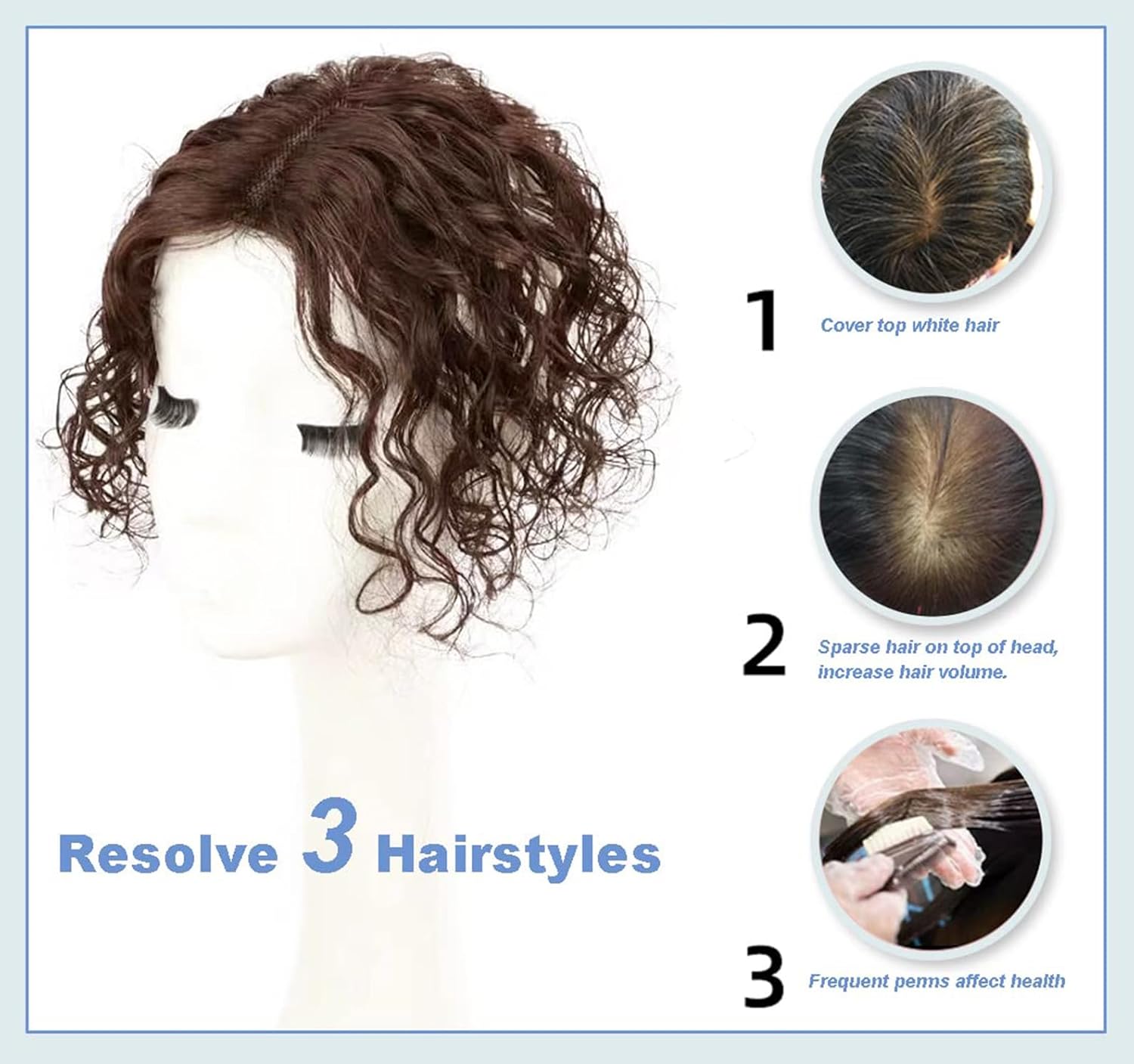 Wave 12" Human Hair Toppers for Women with Thinning Hair,Invisible 3.5"x5.5" Handmade Swiss Net Remy Curly Clip in Topper Wiglet Hairpiece for Covering Top Head Dark Brown