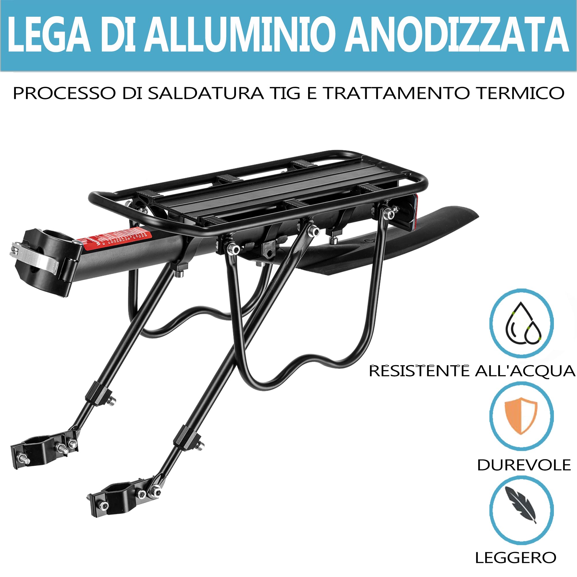 Portapacchi Posteriore Bici Set [24-29 Pollici] - Capacità di Carico 50KG, Portapacchi MTB con Parafango e Riflettore Grande, Portapacchi Bici con Chiusura Rapida per MTB & Bici da Corsa