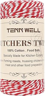 Tenn Well Butchers Twine, 328 Feet 2mm Food Safe Cooking Twine, Red and White Kitchen String for Roasting, Baking, Trussing Turkey, Tying Meat and More