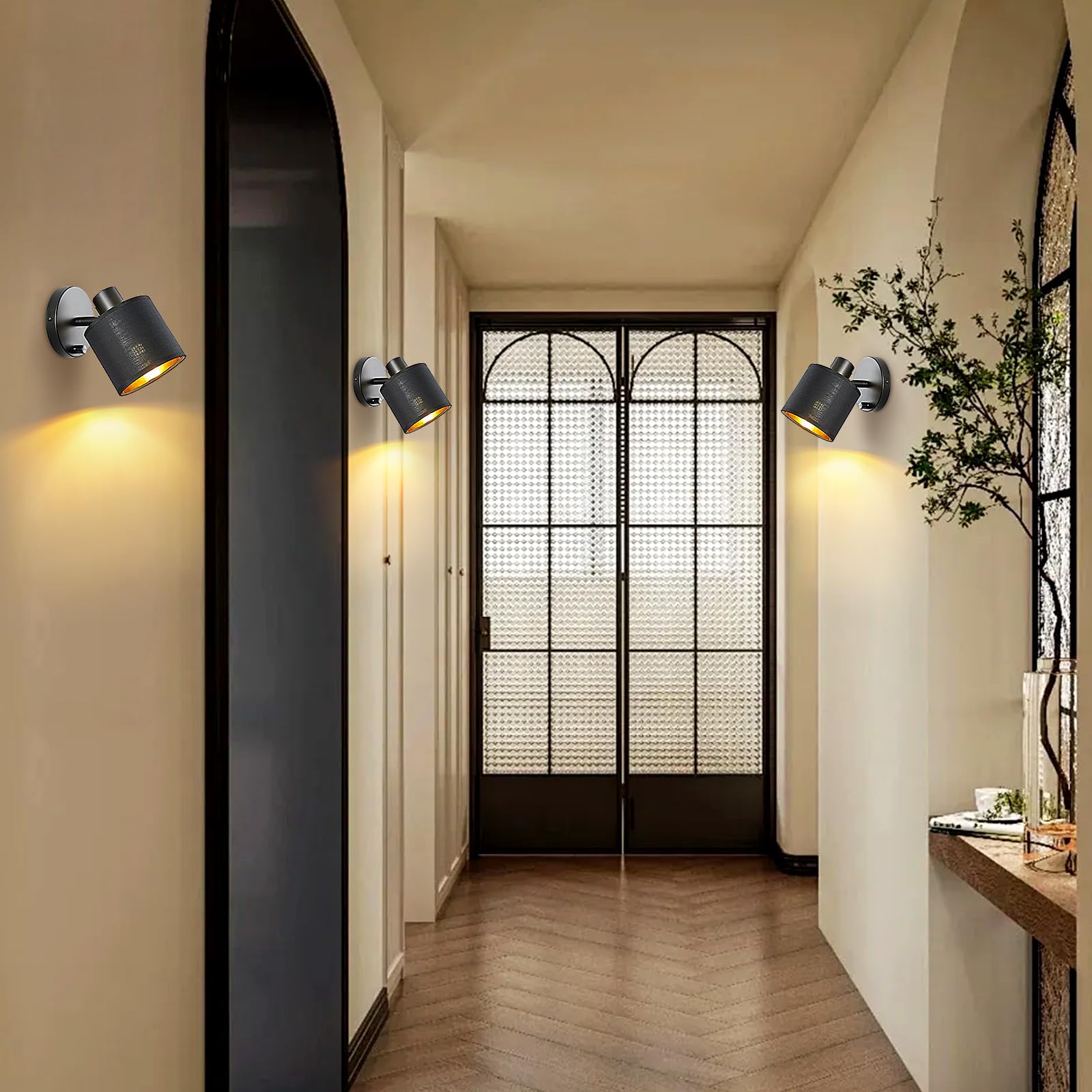 Lightess Wandlampe mit Schalter Dimmbar Vintage, Wandleuchte Innen E27 Retro mit Schwarz Stoff Lampenschirm, Industrial Nachttischlampe Wand für Wohnzimmer Schlafzimmer Flur