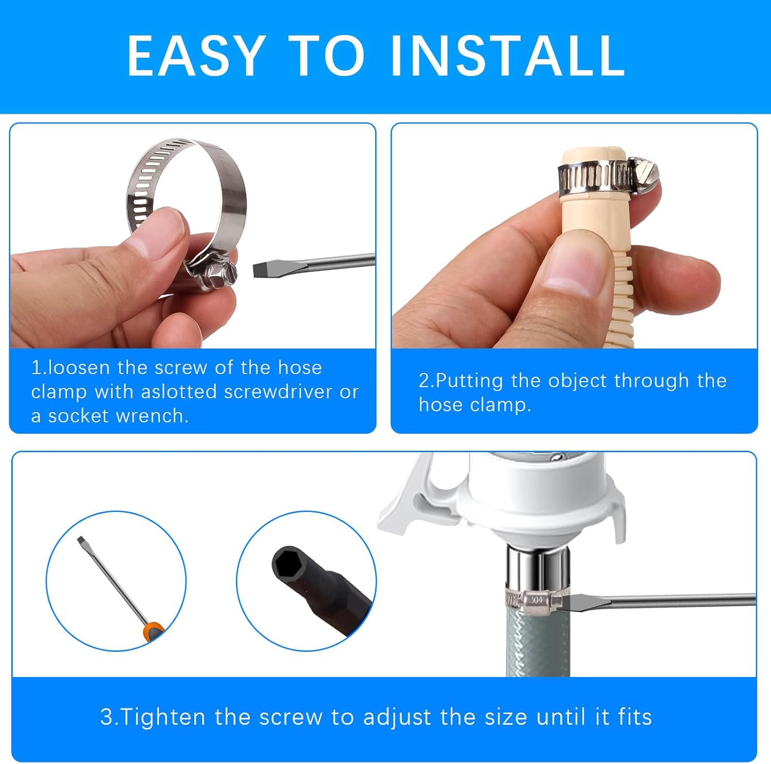 YUCDXVF 24PCS Adjustable Stainless Steel Hose Clamps, 1/4“-2” (6-51mm) Stainless Steel Hose Clamp Assortment Kit Our Hose Clamps Are Used For Home, Garden and Automotive Hose Connections