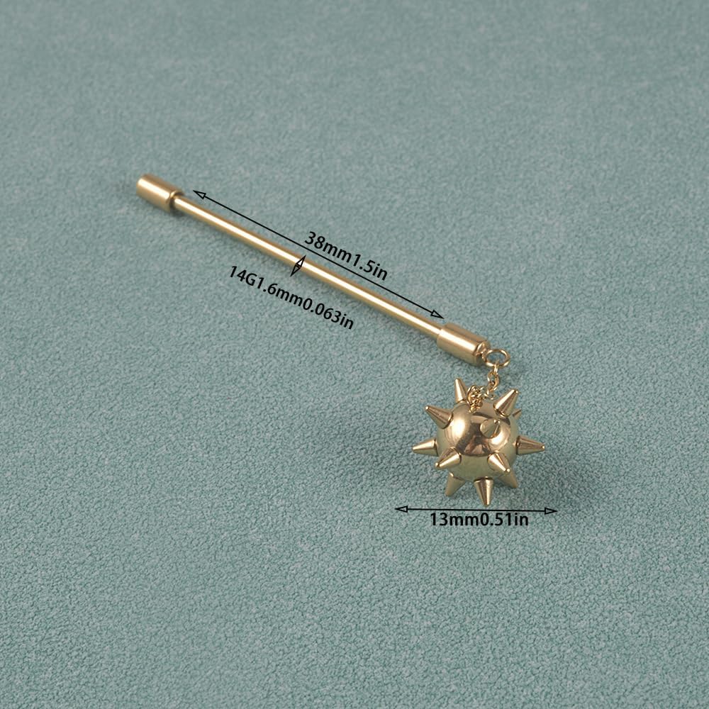 14G Spike Ball Dangle Industrial Barbell Earrings for Women Men 38mm Stainless Steel Industrial Bar Long Cartilage Conch Helix Earrings Industrial Piercing Jewelry