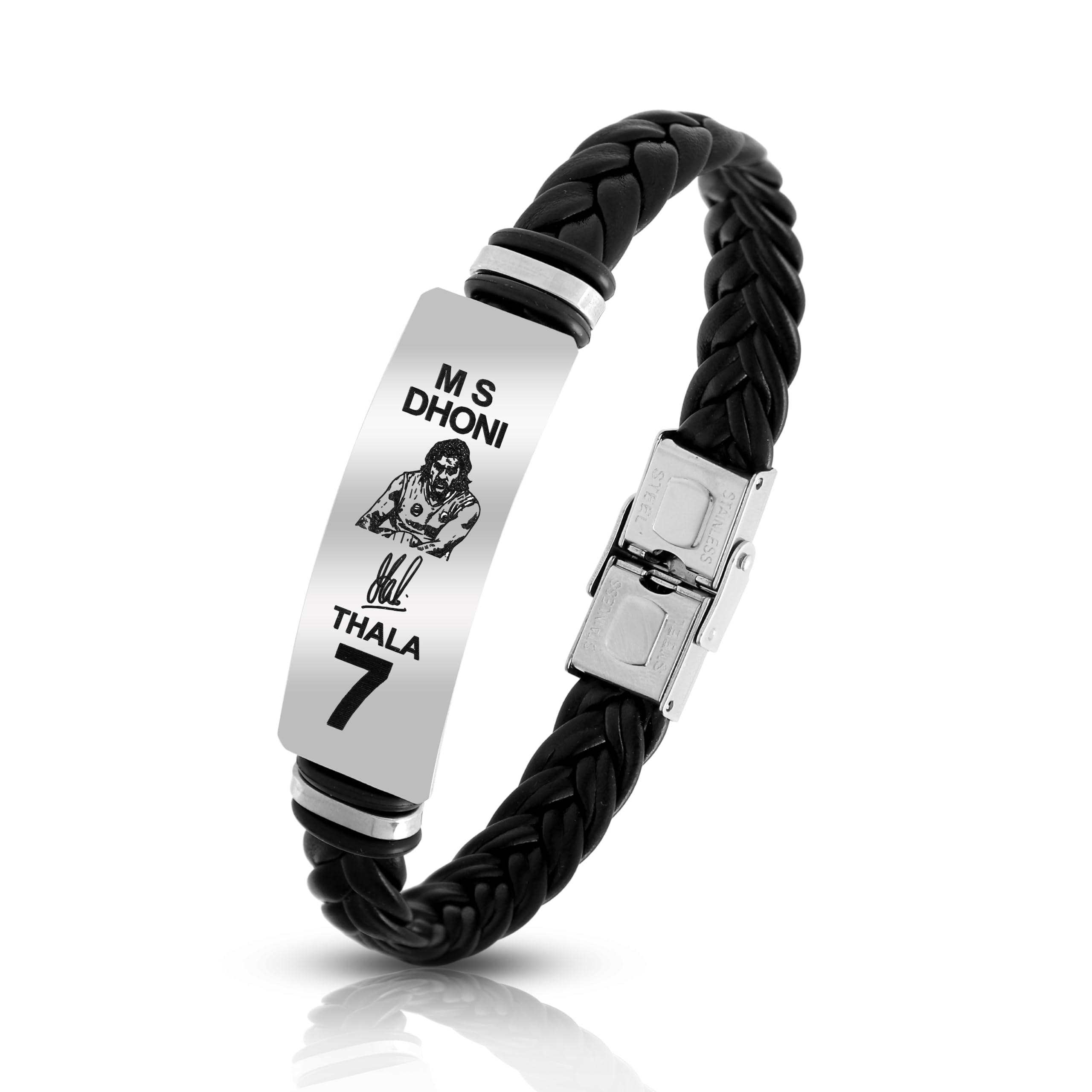 MS Dhoni Signature Bracelet – Thala 7 Engraved Leather Bracelet for Men-image-35