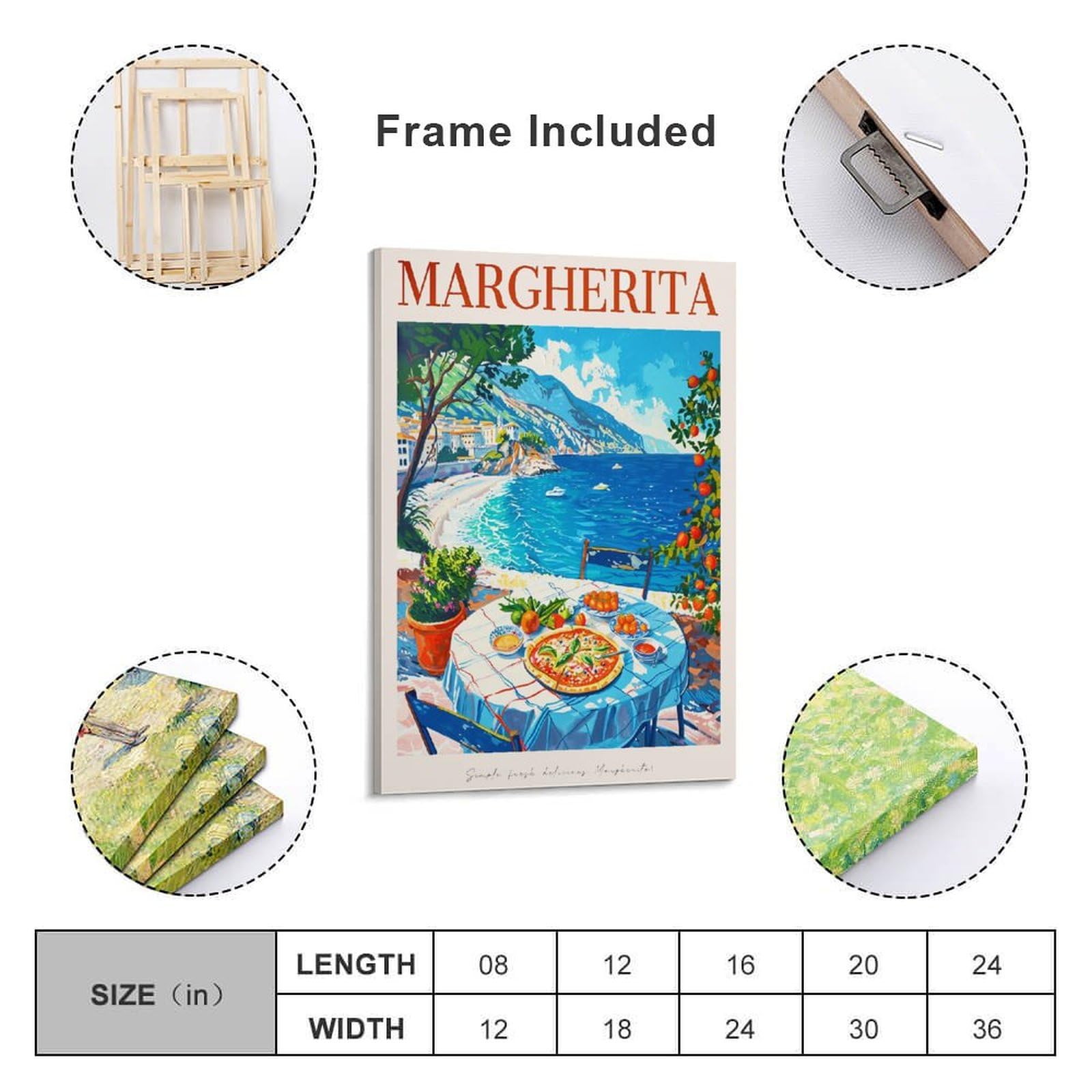 FUPMTKLT Italienisches Margherita-Pizza-Poster, Retro-Restaurant-Poster, italienische Küche, Esszimmer, Poster, 2 Leinwand-Poster, Schlafzimmerdekoration, Landschaft, Büro, Raumdekoration, Geschenk,
