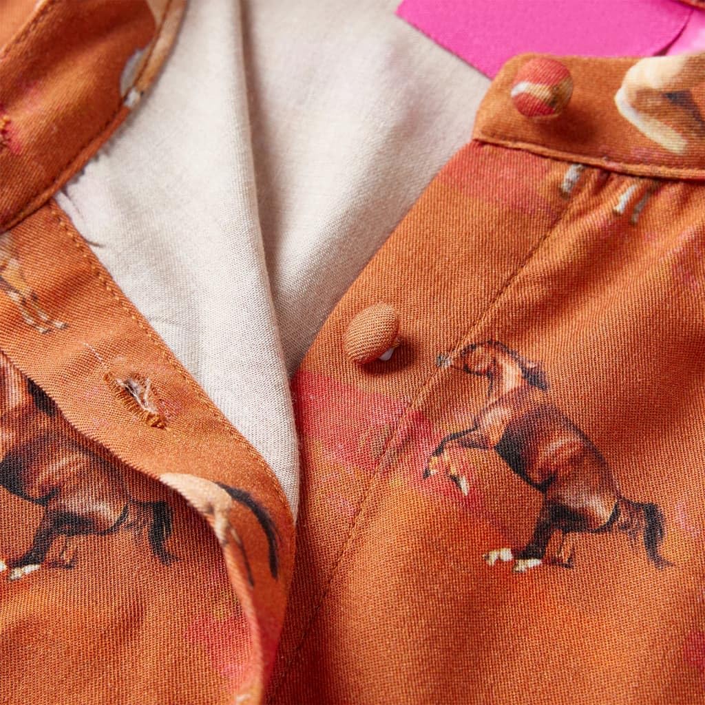Vestido infantil para niña, manga larga, 100% lyocell en coñac, con estampado de caballo, cuello alto, cierre de botones, talla 140, para uso diario, escuela, festivo, cumpleaños, fiesta