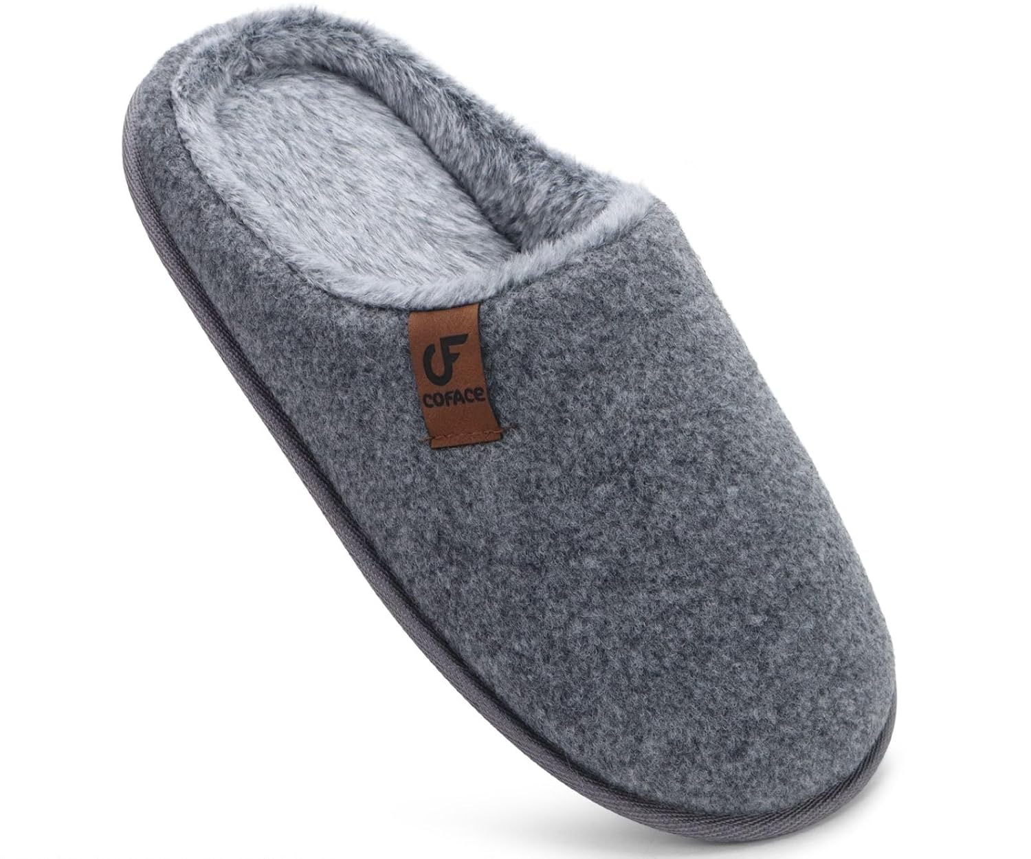 COFACE Men's Felt Slippers, Warm Cosy Fluffy Slippers with Non-Slip Rubber Sole Indoor Outdoor Slippers Size 7-13