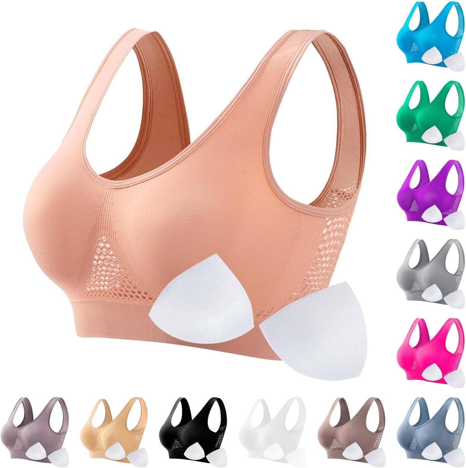 Sports Bras for Women Wireless Comfy Cool Mesh Liftup Air Bra No Underwire High Support Underwear with Remove Padded