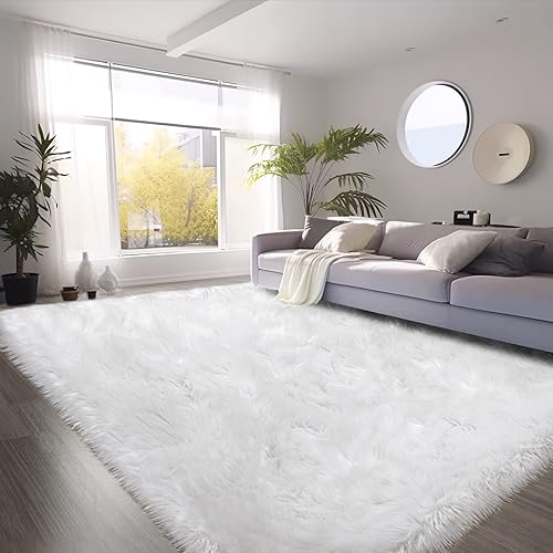 Miniatura 96 de SERISSA Alfombra suave y esponjosa de piel de oveja sintética, color beige, alfombra lanuda para el suelo del dormitorio, alfombra mullida