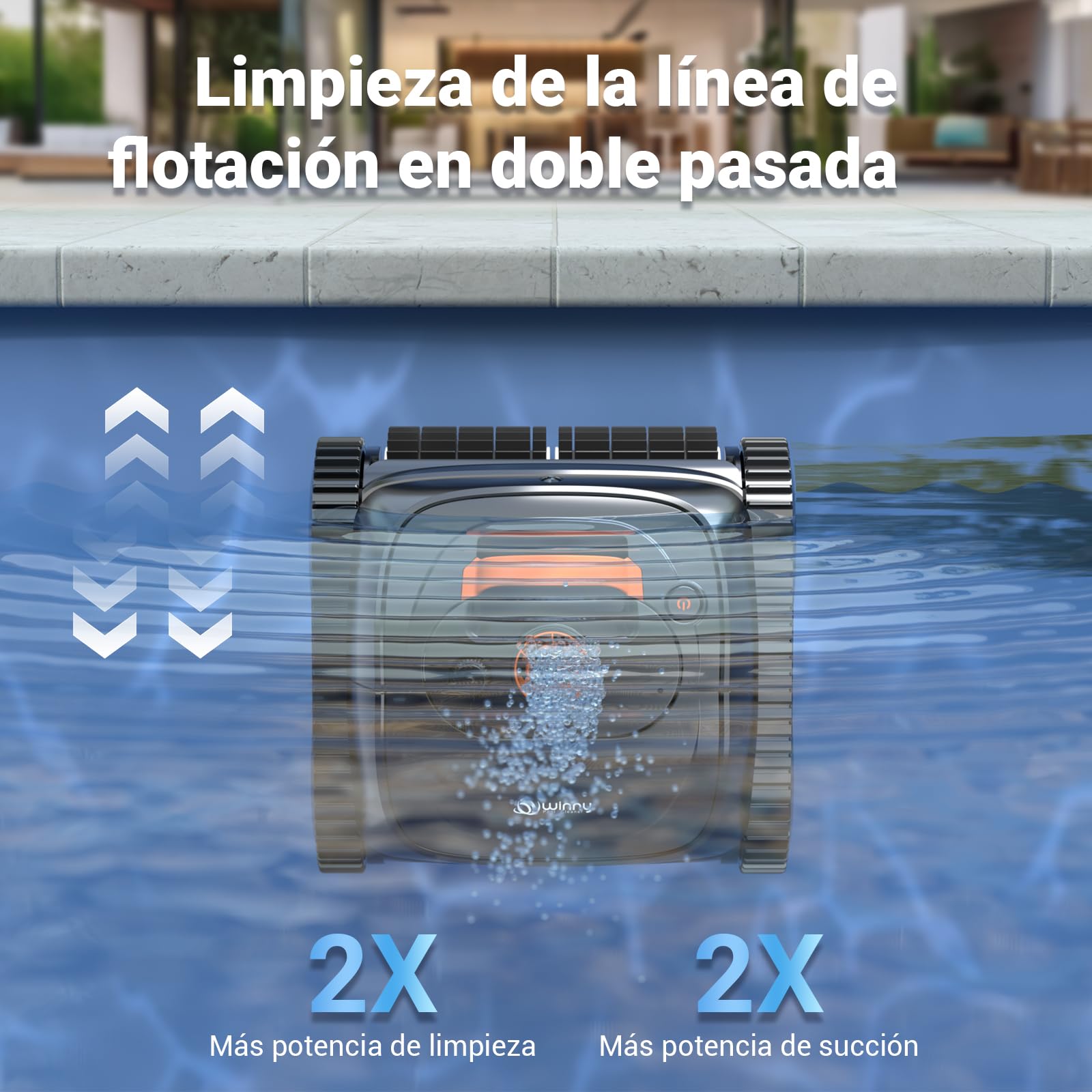 WINNY POOL CLEANER Winny C1 Robot Piscina y Limpiafondos Piscina-Sin Cables, 150 min de Autonomía, Limpia Paredes y Fondo, Navegación Inteligente, Auto-Aparcamiento, Naranja Negro