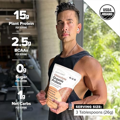 Miniatura 2 de Complement Proteína vegana de chocolate orgánico en polvo (15 porciones) baja en carbohidratos, baja en calorías, sin azúcar, sin soja, sin OMG, sin