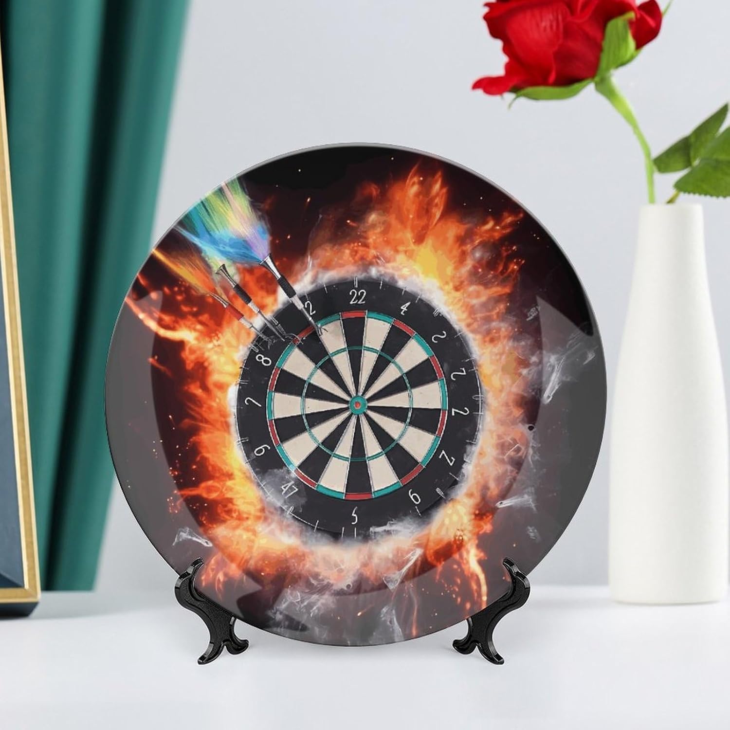 Dart Board Decorative Plates for Display Custom Decorative Ceramic Plate With Stand Personalized Hanging Art Wall Decor for Living Room Hallway Table Shelf Decor