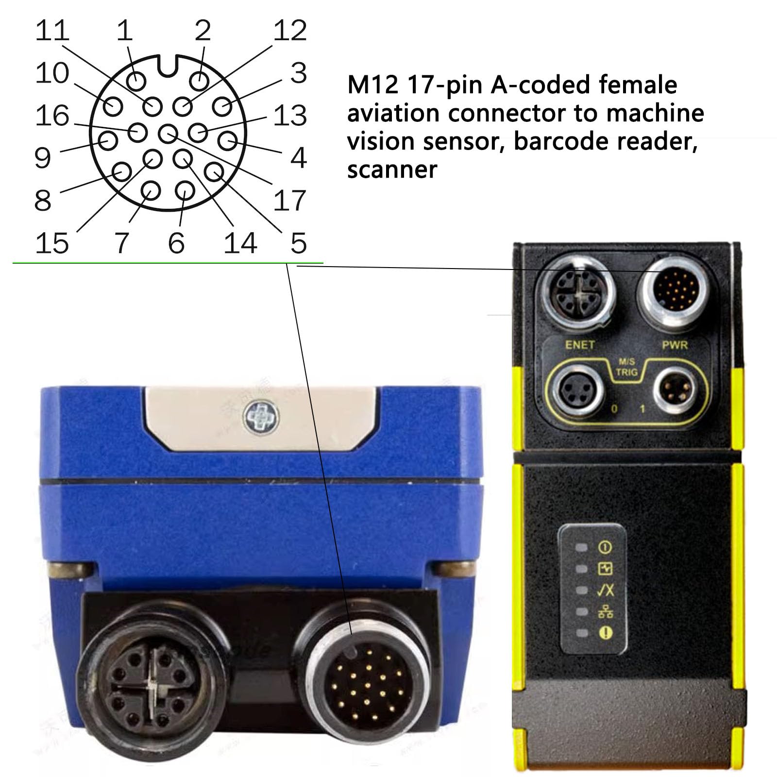Amazon.com: HangTon M12 17-pin A-coded to Flying Lead Cable for