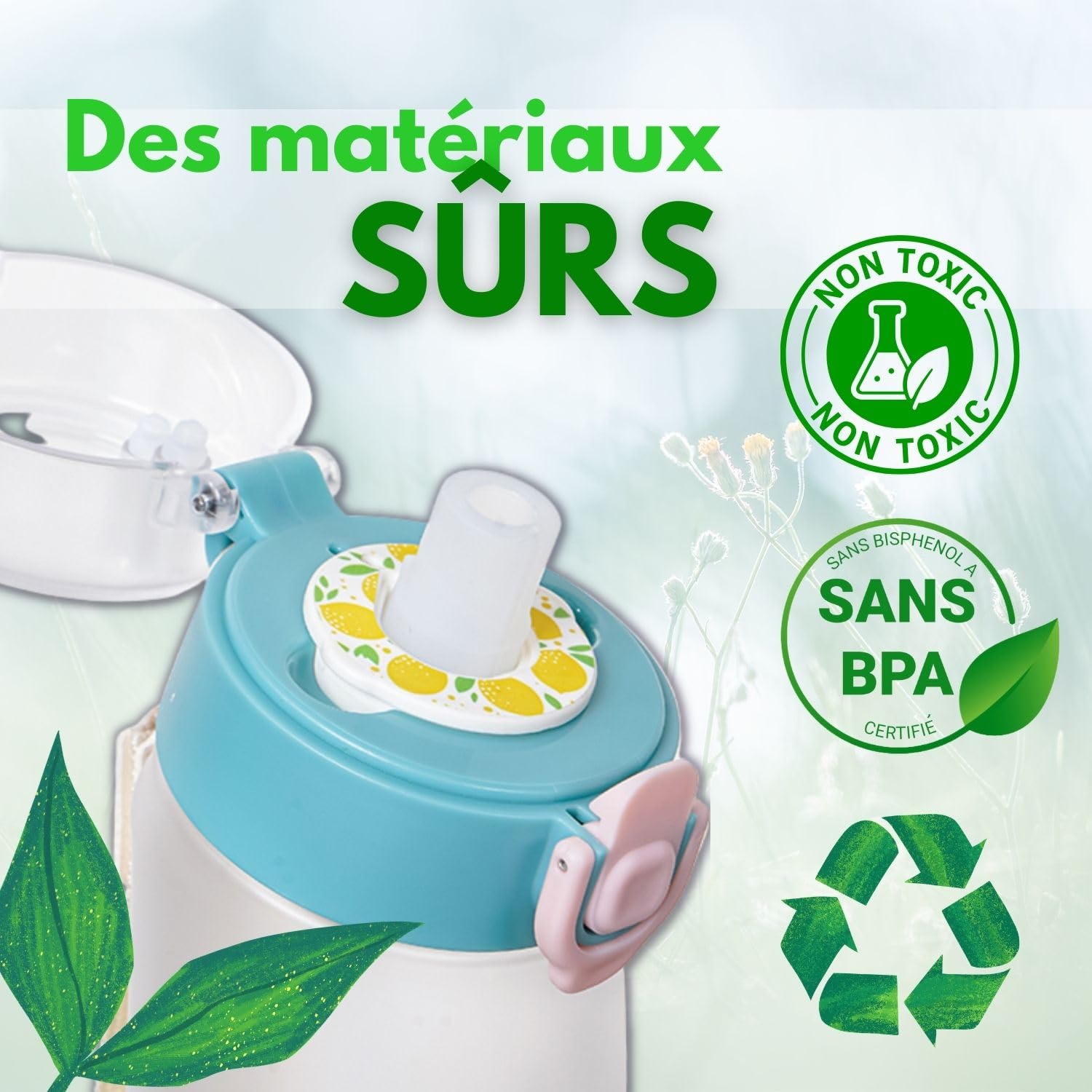 Air Gourde ABBISENSE Bouteille en Tritan sans BPA 750 ml | 6 dosettes saveurs fruits incluses | Couvercle anti-fuite et paille ergonomique, ideale pour adultes et enfants | Eau sans sucre