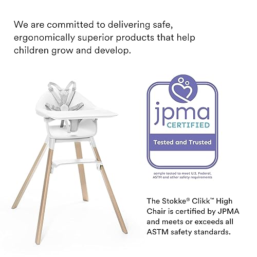 Miniatura 6 de Stokke Clikk Silla alta, color blanco, silla alta todo en uno con bandeja + arnés - ligera, duradera y apta para viajes, ergonómica con Cloud