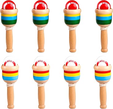 8 Pack Wooden Catch Ball Game Ball Catching Cup Vintage Catch Games for Kids Hand Eye Coordination Educational Game, White and Red