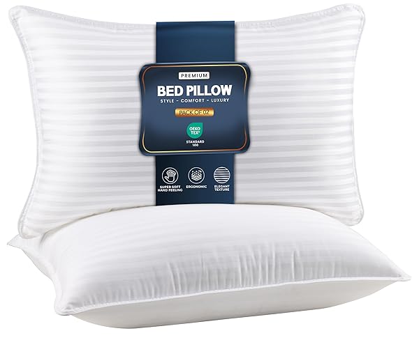Utopia Bedding Bed Pillows for Sleeping Queen Size (White), Set of 2, Cooling Hotel Quality, Gusseted Pillow for Back, Stomach or Side Sleepers