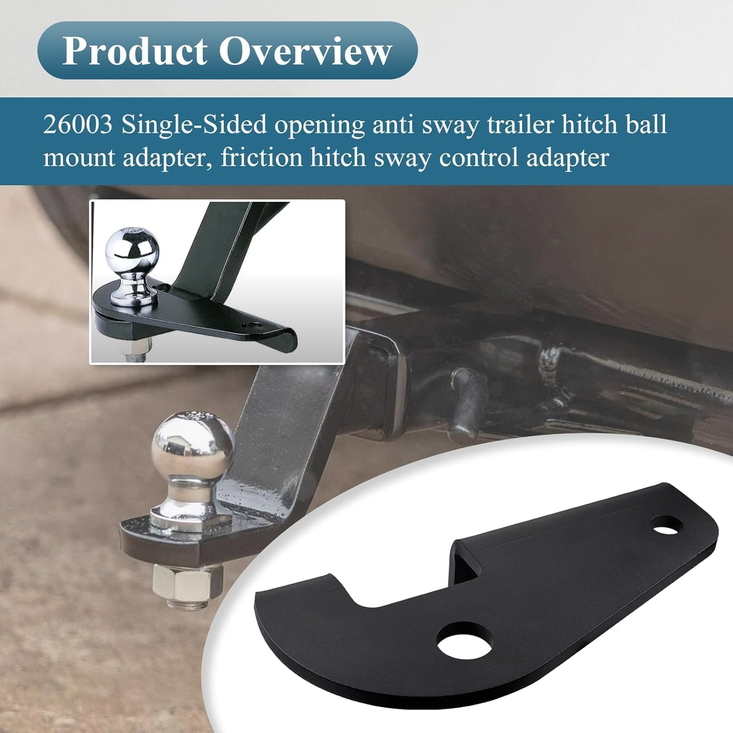 Single-Sided Opening Anti Sway Trailer Hitch Ball Mount Adapter Compatible with Class III and Class IV 2 Inch Square Ball Mounts, Friction Hitch Sway Control Adapter Double Hole, for Camper,Trailer,RV