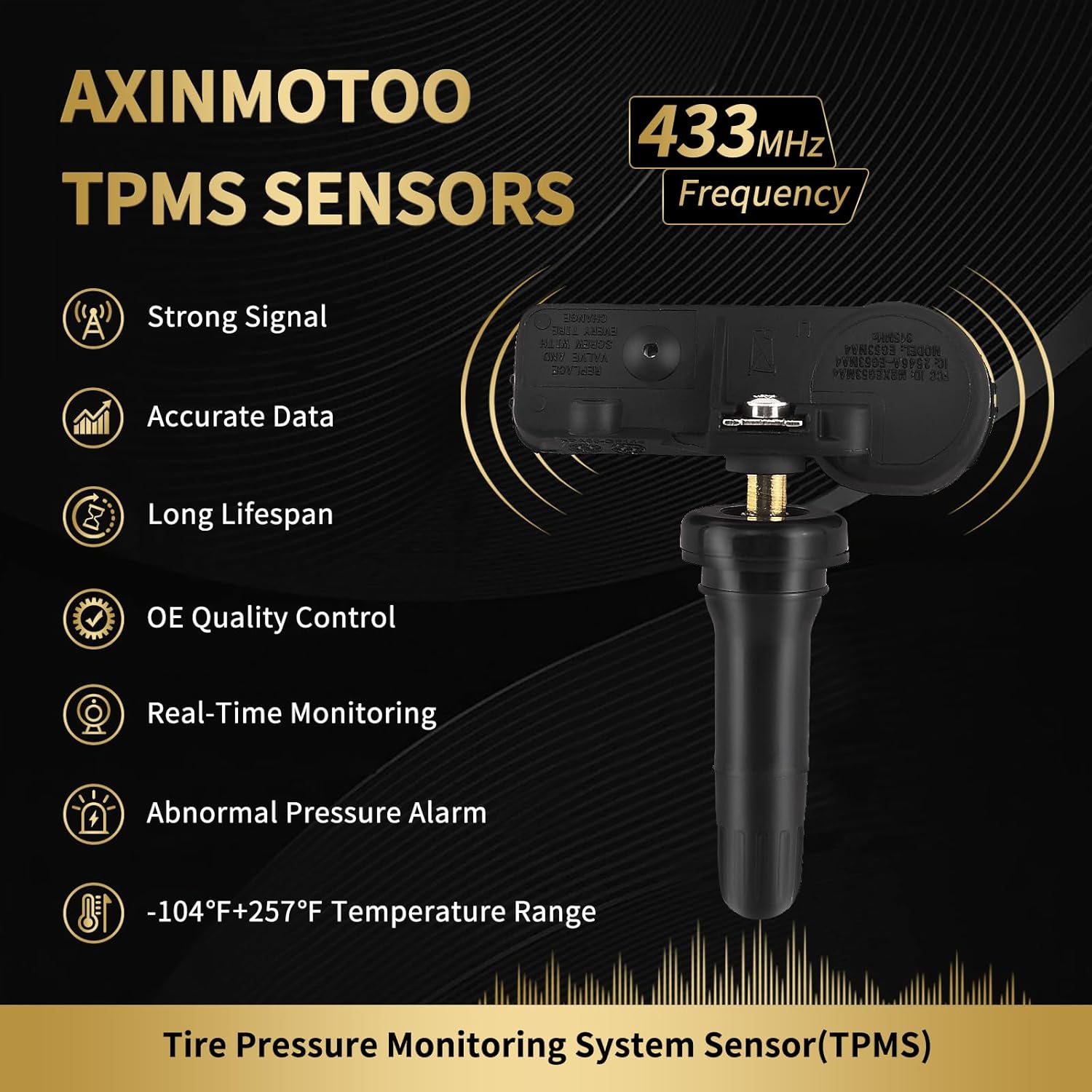 TPMS Sensor, 4PCS 433MHz Tire Pressure Monitoring Sensor Replacement for Chrysler 300, for Dodge Challenger Durango Journey, for Fiat 500L, for Jeep Grand Cherokee, for Ram 1500 56029398AB