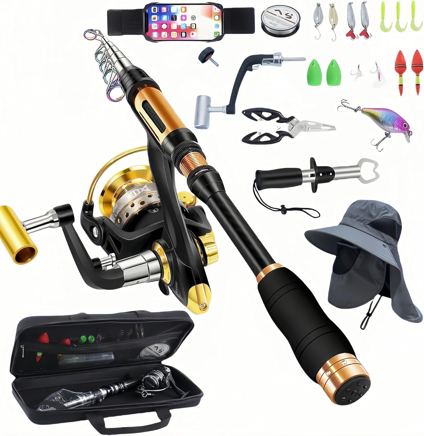 Nueva Caña de Pescar Portátil 99% Cabeza de Palo Fluorescente de Fibra de Carbono, Palanca de Pesca de Surf de Viaje Telescópica Súper Dura y Ultraligera (Completo-B, 2.1M/82.6in/6.88ft)