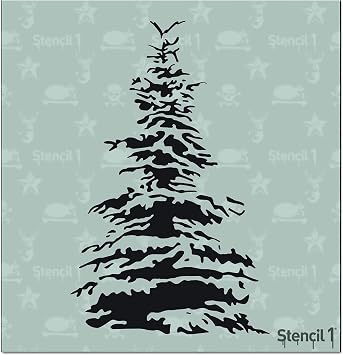 Stencil1 Snowy Pine Christmas Tree Stencil Reusable Winter Template for DIY Crafts, Holiday Decor, Painting on Wood, Fabric, Cards & More - 5.75" x 6"