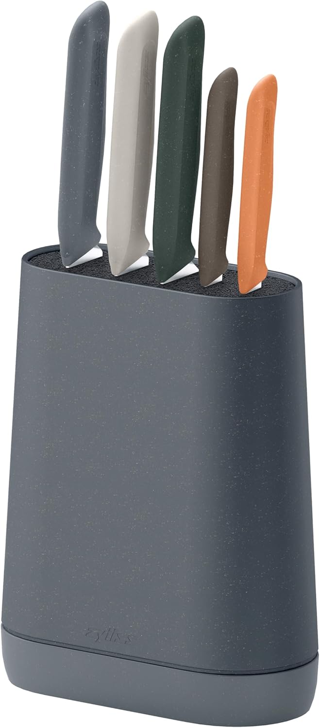 Zyliss 6 Piece Knife Set with Block, 6 Piece Set, 5 Kitchen Knives, 1 Block, Sharp Japanese Stainless Steel, Non Slip Base, Includes Paring, Serrated Paring,Chef Carving and Bread Knife
