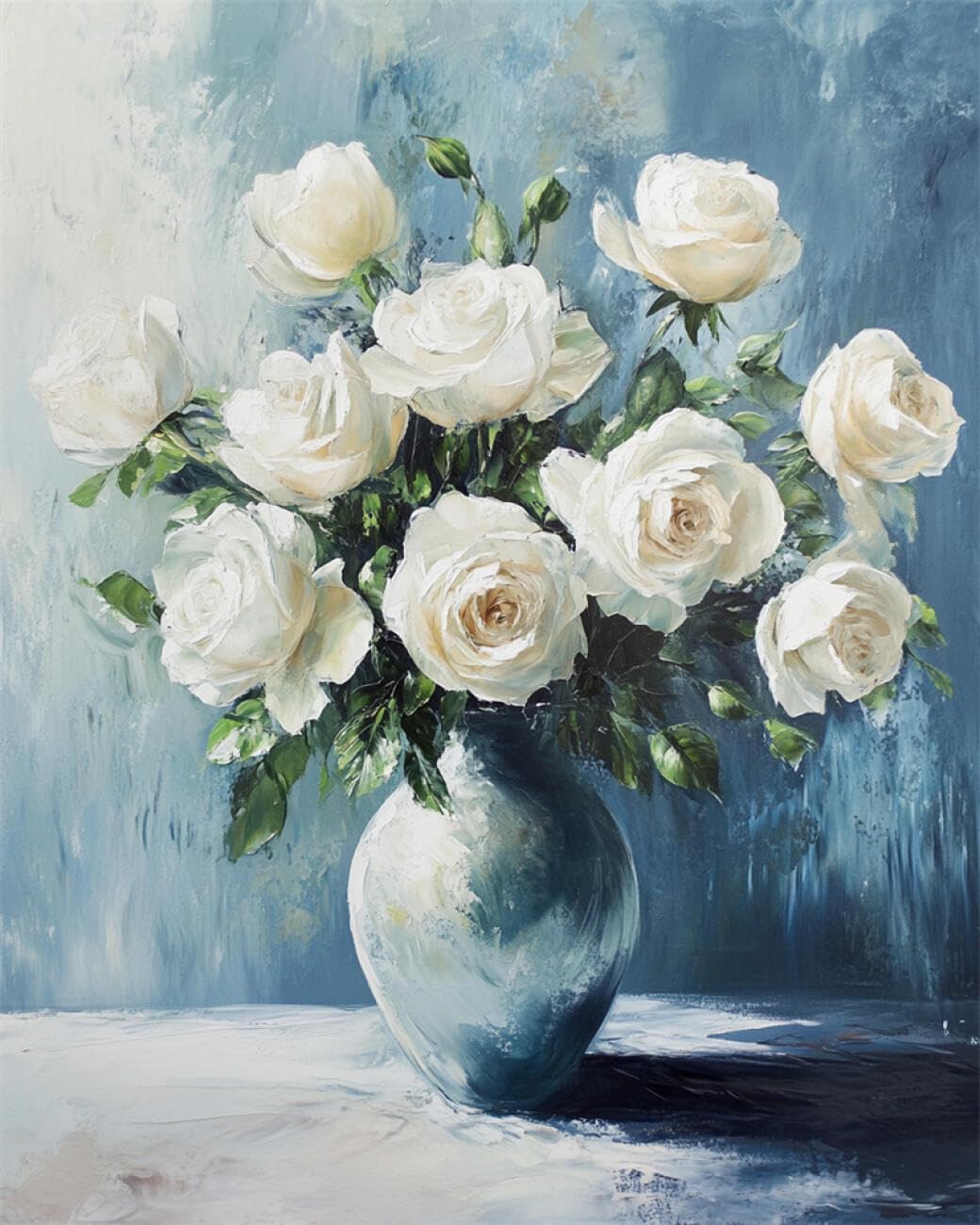 Rkflgew D Iy Bea Embroidery Kits Oil Painting Of White Roses 50X70cm