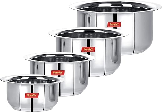 Sumeet Stainless Steel Tope/patila/cookware, 370, 550, 800, 1100ml, 4 Piece (Steel)