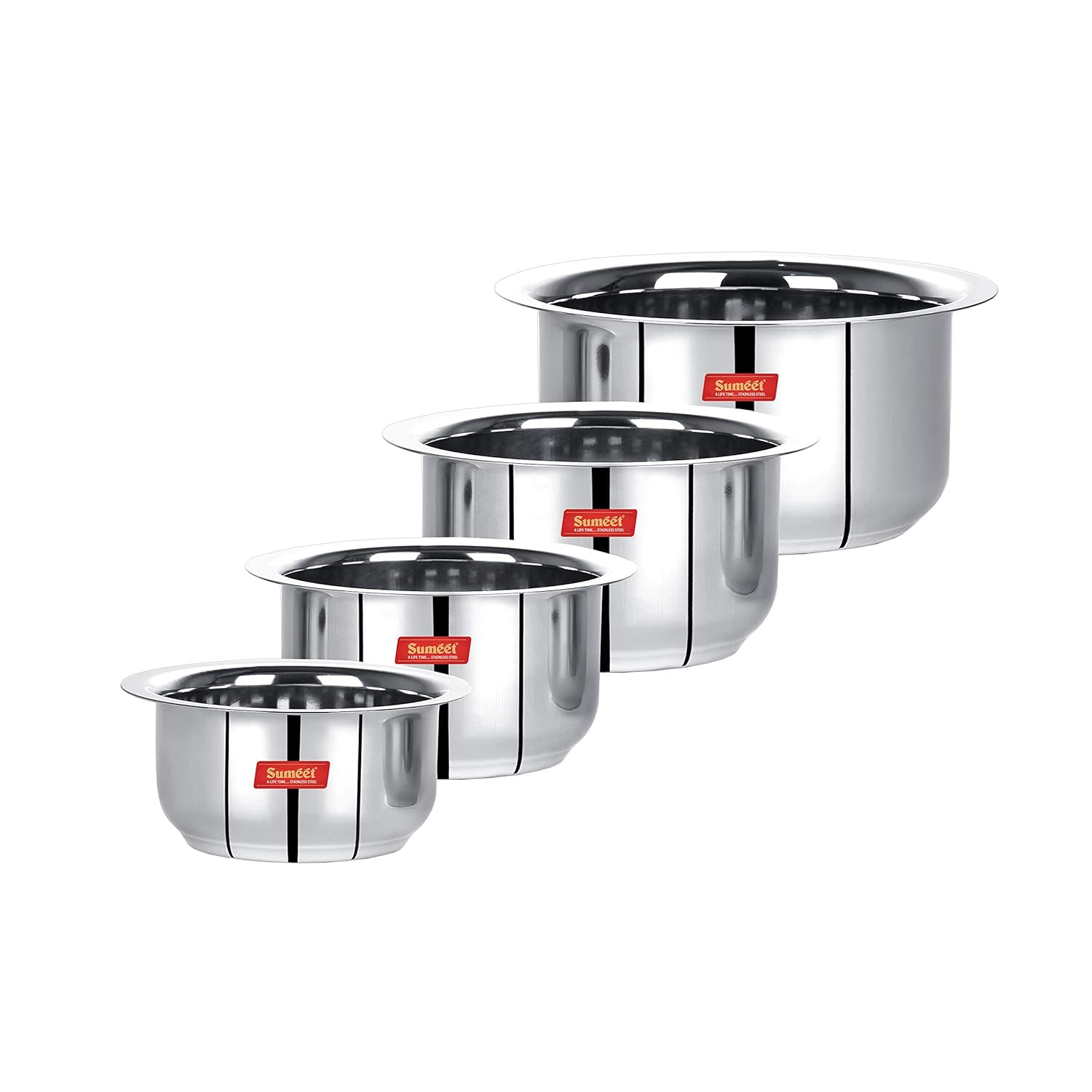 Sumeet Stainless Steel Tope/patila/cookware, 370, 550, 800, 1100ml, 4 Piece (Steel) Sumeet Stainless Steel Tope/patila/cookware, 370, 550, 800, 1100ml, 4 Piece (Steel)