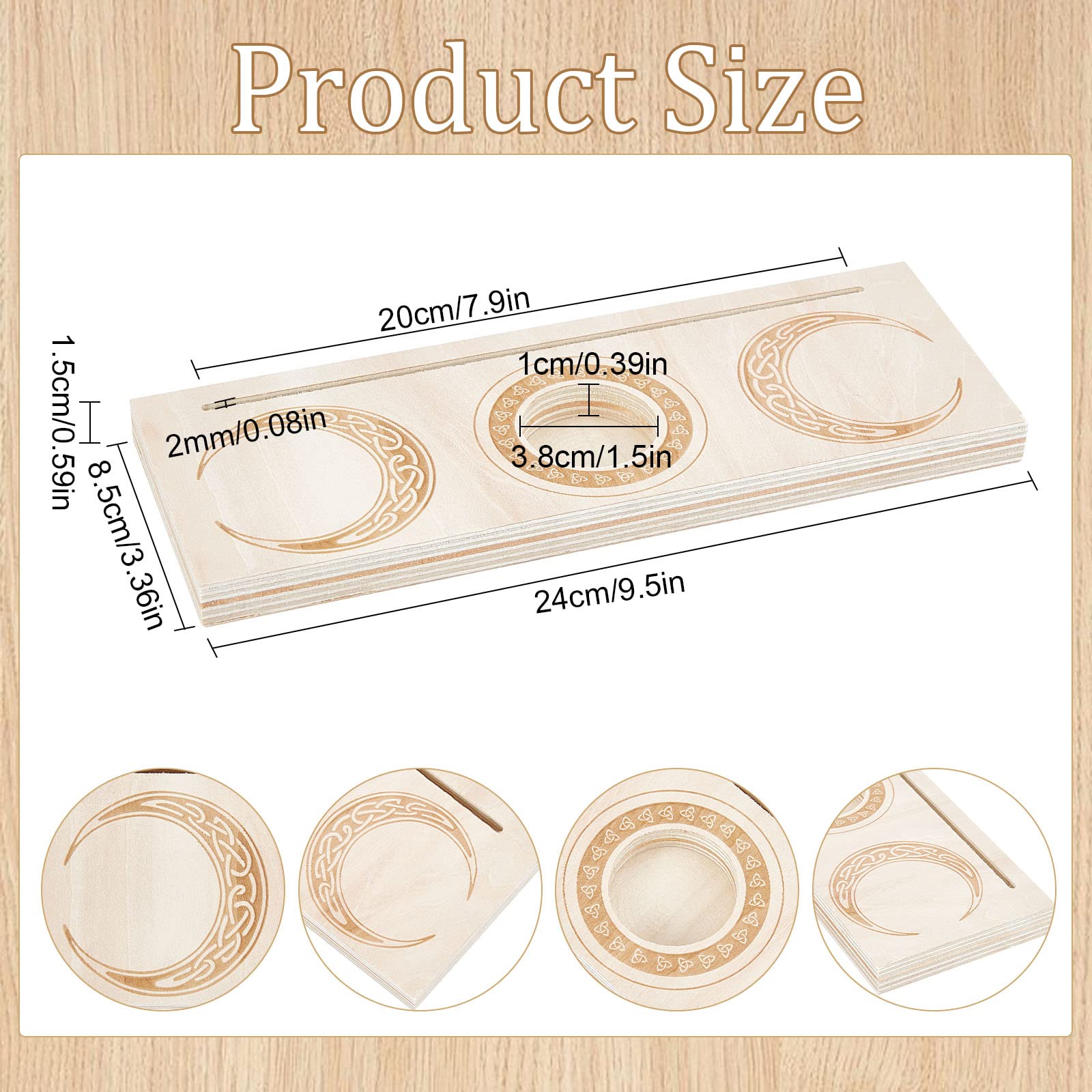GORGECRAFT 9.5x3.4x0.6 Inch Wooden Tarot Card Stand Candle Holder Moon and Knots Pattern Carved Rectangle Shaped Thick Altar Display Stand Holder for Witch Divination Tools Decor Wiccan Supplies - Image 2