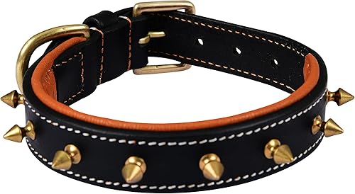 DowgClub Collar de perro con pinchos de cuero genuino, grano completo, resistente, cómodo, fuerte, mejor para razas medianas, grandes, XL 2