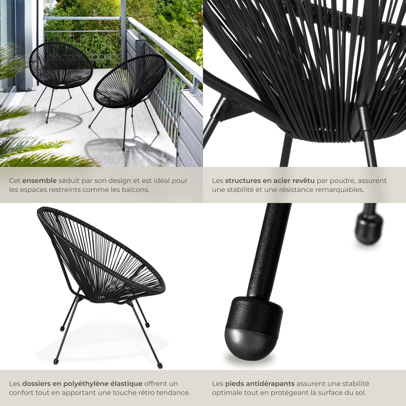 tectake® Lot de 2 Fauteuil de Jardin Acapulco pour Salon de Jardin Exterieur ou Intérieur, Structure en Acier époxy, Mobilier pour Amenagement Balcon Terrasse - Plusieurs Couleurs
