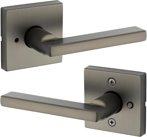 Miniatura 21 de Kwikset Halifax Manija interior de puerta de privacidad con cerradura, manija de puerta para baño y dormitorio, cerradura de botón de presión sin