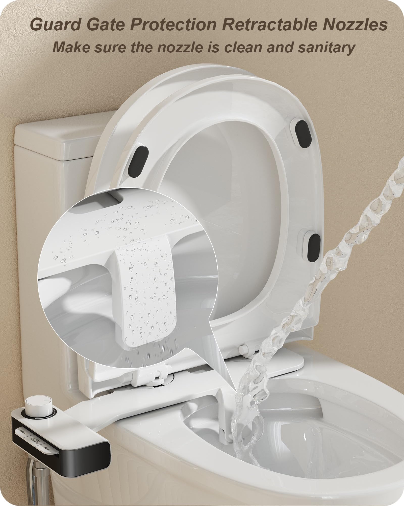 Ultra-Slim Bidet Attachment for Toilet Dual Nozzles Feminine Rear Wash Bidet Toilet Seat Attachment Non Electric Self Cleaning — view 6