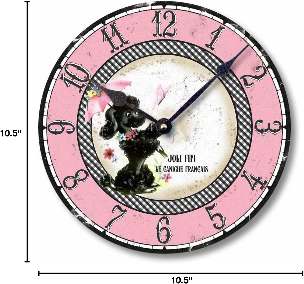Item C9006 Fifties Retro Pink Poodle 10.5 Inch Wall Clock