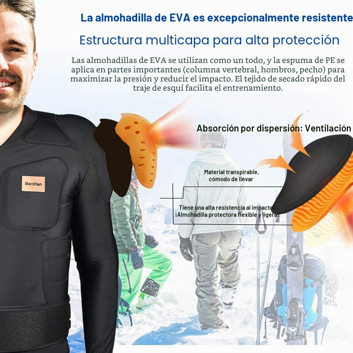 BenKen Ultraligero Equipo de Protección Esquí Cuerpo Protector Columna Protector de Espalda Exterior Sports Anticolisión Ropa para Snowboard Patinaje Esquí Equitación Motocross