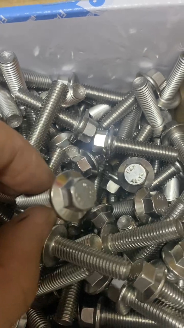 Image of Junter 12pcs M8-1.25 x 40mm A2-70 Flat Bottom Flanged Hex Head Metric Screw | A2 Stainless Steel, Hex Cap Flange Bolt, Flat Bottom, Flanged Hexagon Head, Fully Threaded, Standard Coarse Thread, 5787