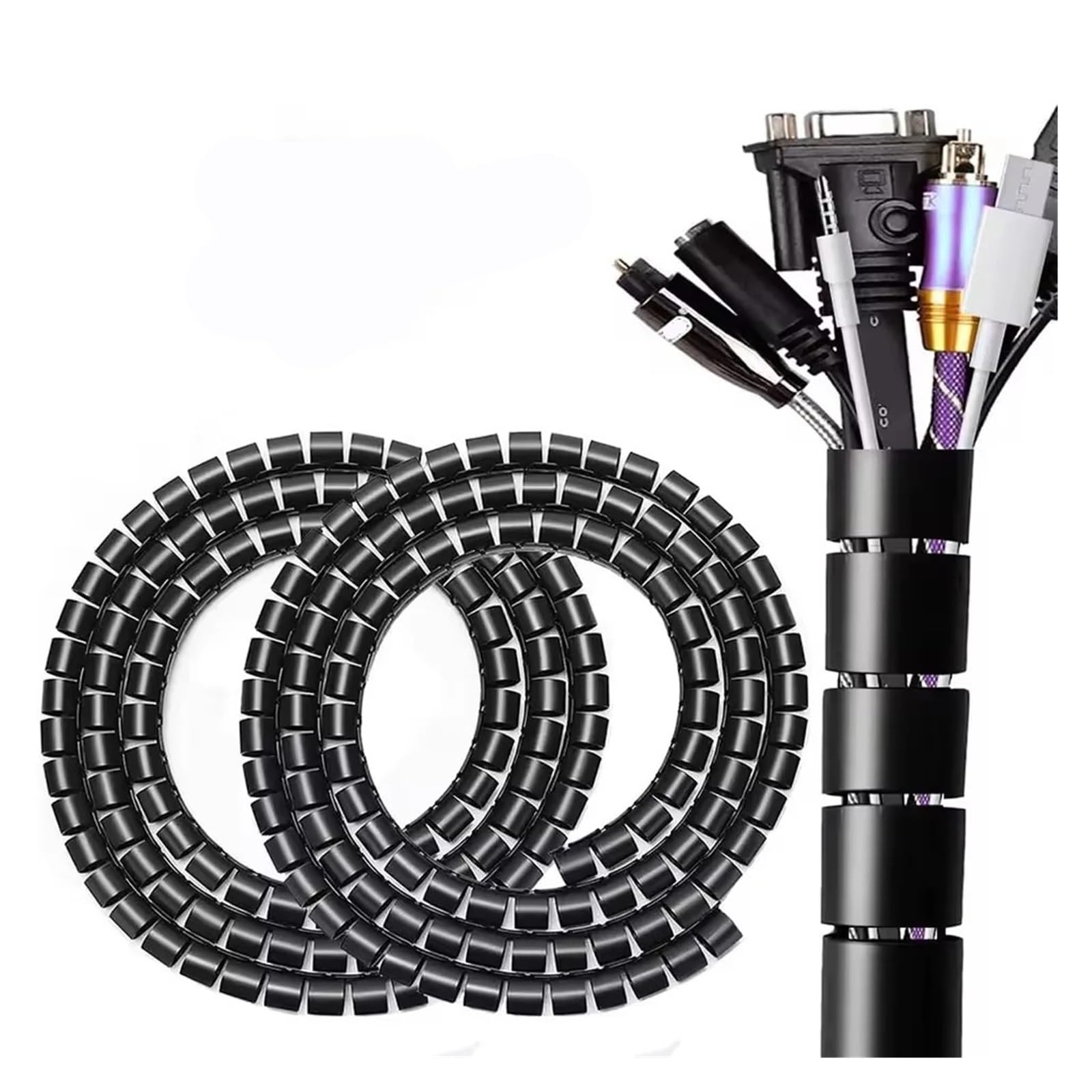 Cord Organizer Clips and Pipe‑Winder Cable Protector | Desk‑Tidy Storage Accessory for Wall‑Placed Wire(10mmx2m Black)