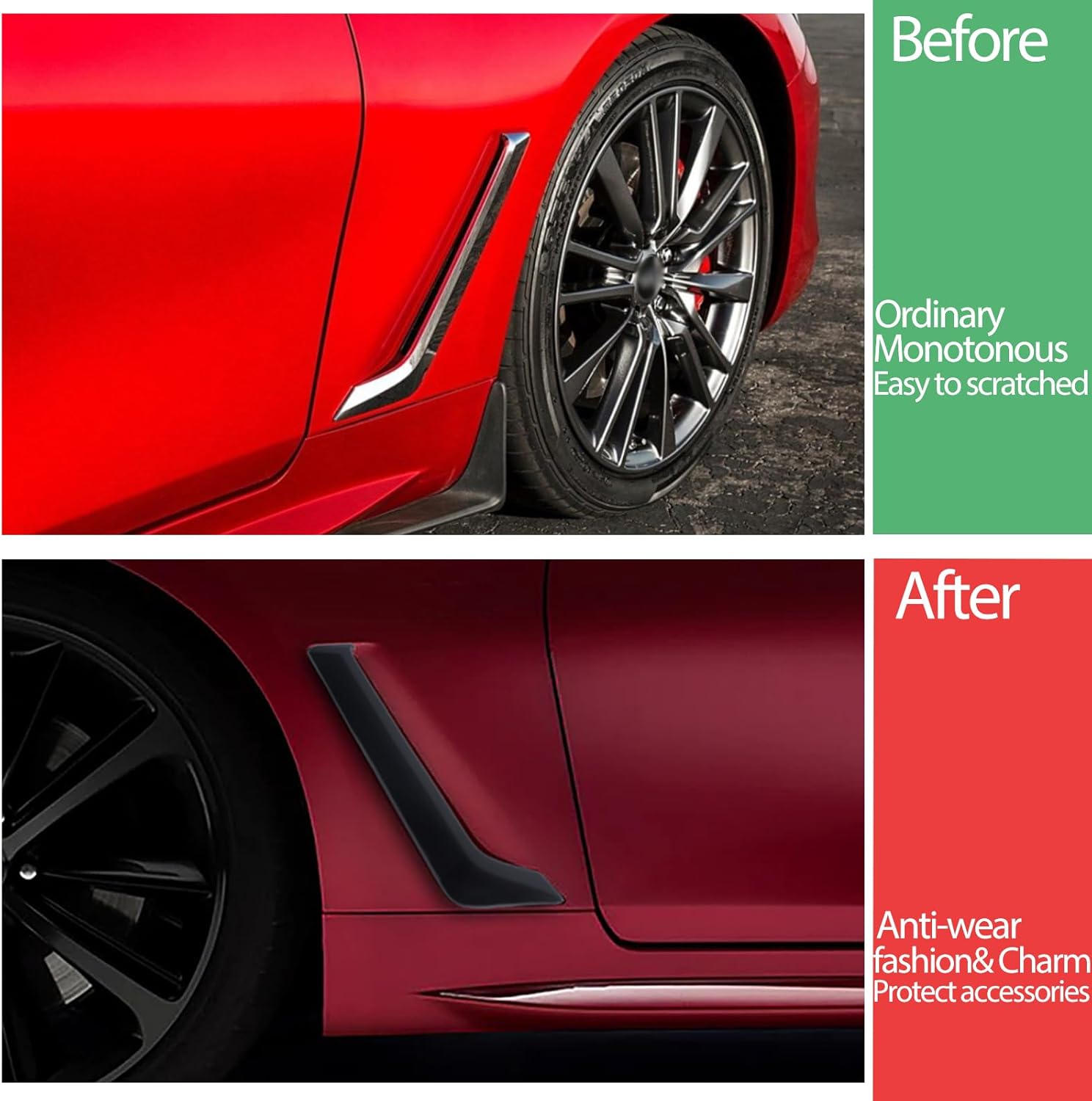 Front Fender Side Vent Garnish Trim Compatible with Infiniti Q60 Q60S 2015-2022, ABS Plastic Air Flow Intake Hole Grille Spoiler Auto Exterior Accessories (Glossy Black)